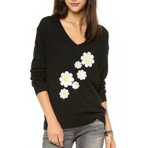 Wildfox White Label Black Jumper with Sequin Daisies Size M